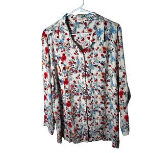Song n Spirit Shirt Women's XL Floral Button Up Collared Long Sleeve Colorful